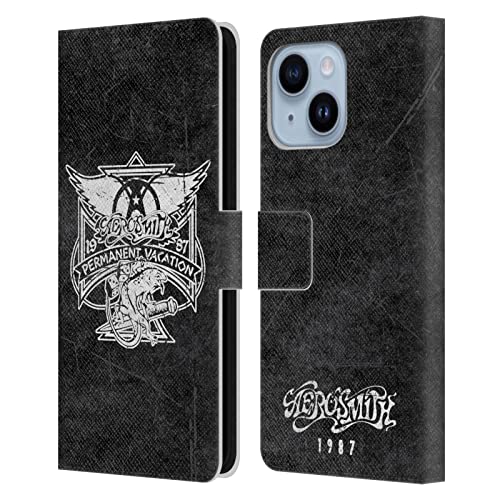 Étui cuir iPhone 14 Plus Aerosmith housse portefeuille noire et blanche