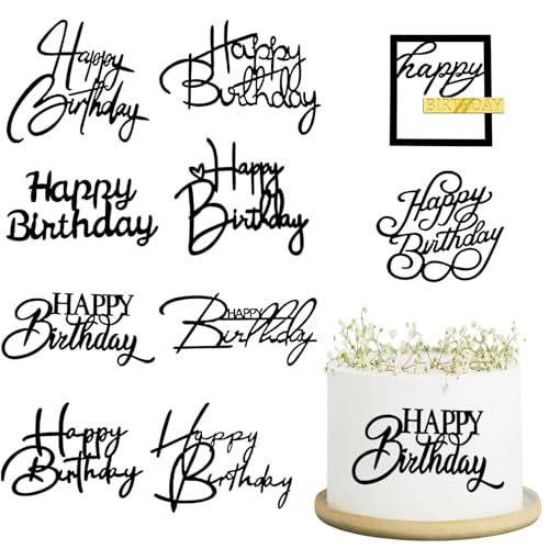 10Pcs Black Acrylic Happy Birthday Cake Topper for Birthday Party Supplies