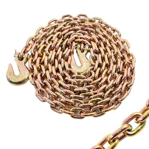 BIGREAT Heavy Duty G80 Transport Binder Chain 1/2 Inch x 20 Feet Tow Chain with G70 Clevis Grab Hooks 12000 lbs Safe Working Load Logging Chain for Transporting Towing(1/2 x 20FT Yellow).