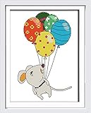eGoodn Cross Stitch Stamped Starter Kit Printed Pattern Cute Cartoon Little Mouse 11ct Fabric 9 inches by 12.6 inches, Beginners Cross-Stitching Needlework Frameless