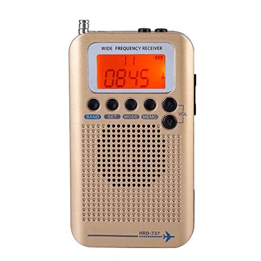Air Band Radio Receiver AIR FM AM CB SW VHF Full Band Handheld Aircraft Digital Travel Radio with Extended Antenna Build in Battery Wide Frequency LCD Display with Alarm, Earphones (Brass)