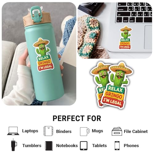 Image of 3Pcs Relax Gringo Im Legal Sticker, Relax Gringo I'm Legal Sticker for Car, Relax Gringo Calcomanias De Mexico Funny Immigrant Calcomanias Mexico Mexican Cactus Stickers for Truck Car Helmet (N4)