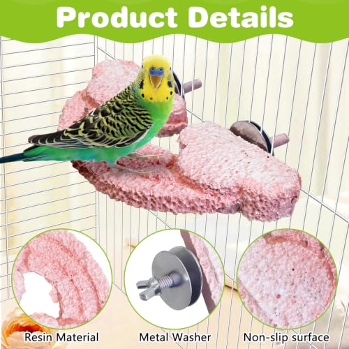 Image of PINVNBY 3PCS Bird Beak Grinding Stone Resin Bird Perch Stand Grinding Claw Clouds Birds Cage Perch Parrot Climbing Chewing Toys Parakeet Cage Accessories for Budgies Cockatiels Conures(Pink)