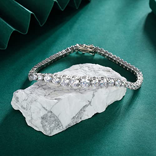 MDFUN Cubic Zirconia Tennis Bracelet for Women Men 18K White Gold Plated | Graduated CZ Bracelet | Size 6-9 inches3
