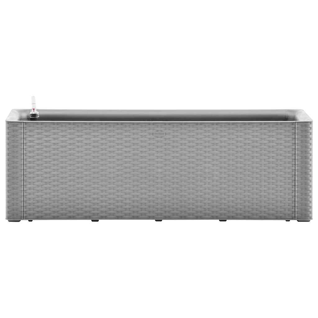 Podwyższona donica z systemem podlewania szara 100x43x33 cm samonawadniająca podniesiona rabata ogrodowa zewnętrzna z wskaźnikiem wody odporna na mróz UV pojemność 90L rattanowa kwiatów balkon taras