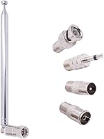 Vista 1 de Antena de radio FM, telescópica de 75 ohmios, tornillo F macho con conector PAL BNC de 0.138 in, adaptador de conector de conector AM FM Antena
