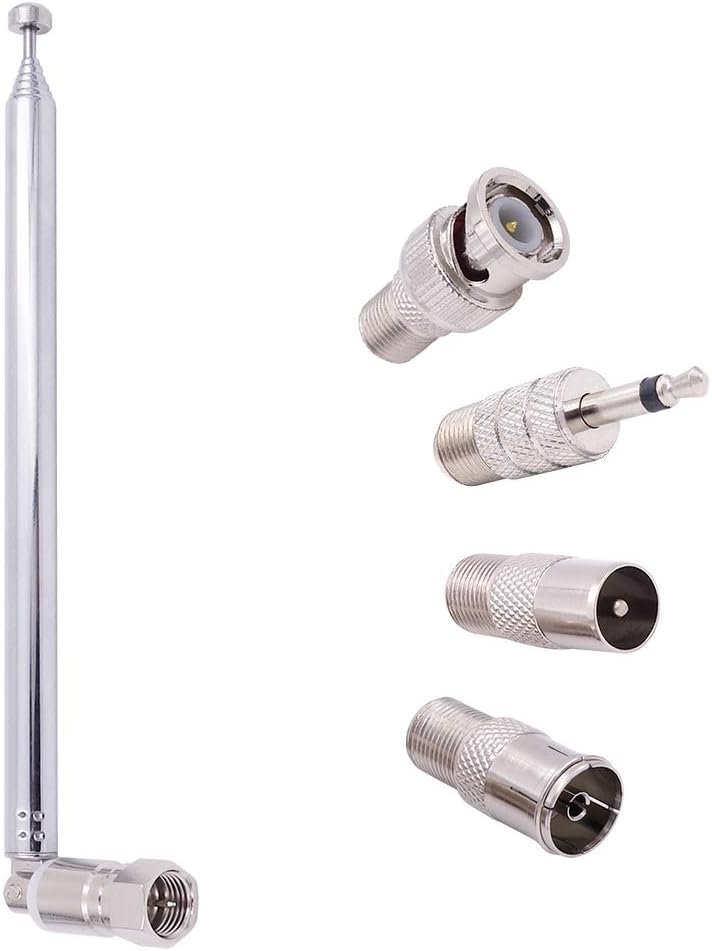 FM Radio Antenna, Telescopic 75 Ohm Screw F Male Plug Antenna with PAL BNC 3.5mm Jack Connector Adapter AM FM Radio Antenna for Stereo AV Audio Video Receiver Home Theater Amplifier