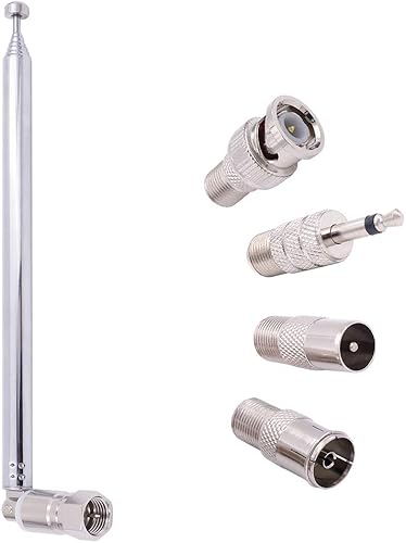 Antena de radio FM, telescópica de 75 ohmios, tornillo F macho con conector PAL BNC de 0.138 in, adaptador de conector de conector AM FM Antena de