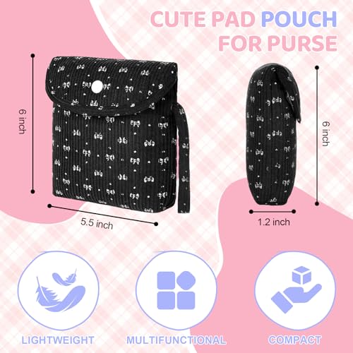 Image of Bow Corduroy Sanitary Pad Pouch Soft Discreet Pad Bags for Period for Women Cute Nursing Pad Holder Menstrual Cup Tampon Pouch First Period Gift Feminine Bag (Pink)