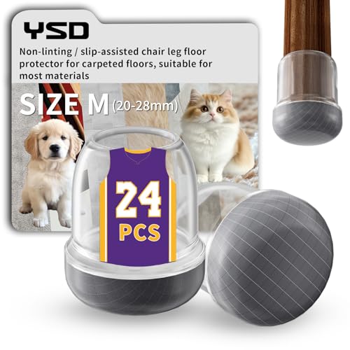 YSD 1Inch 24 Pcs Silicone Chair Leg Floor Protectors,Hair and dust Resistant Round Chair Leg Caps for Tilt Chair Legs,Carpet Hardwood Floor Protectors with Gray Pads by YSD - Used condition - US$13.85