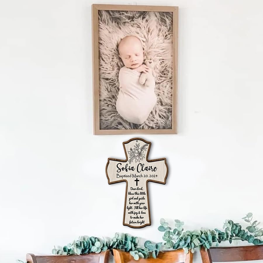 Personalized Wooden Baptism Cross - Christening Gift for Girls