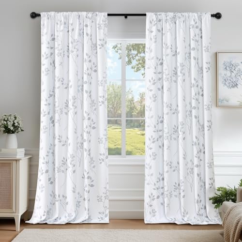 Beauoop Floral 100% Blackout Curtains 84 Inches Long 2 Panels