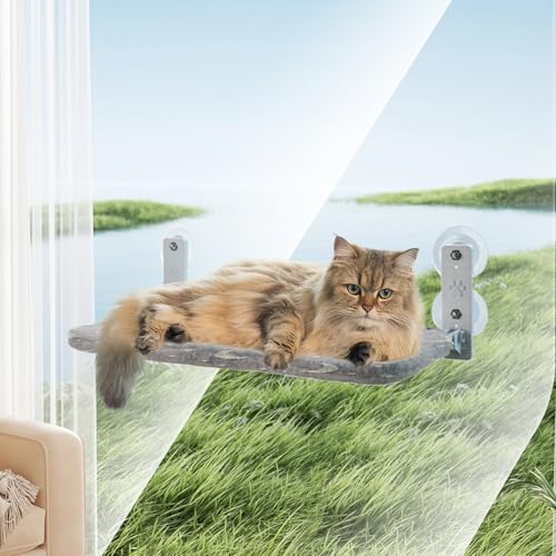 Asiento de ventana para gatos con juguetes interactivos y brillo 4