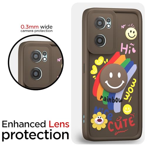 Image of Pikkme Back Cover for OnePlus Nord Ce 2 5G | Soft Silicone| Cute Rainbow Smile & 3D Cartoon Flower Design | Shockproof Raised Camera Protection Bumper Case (Brown)