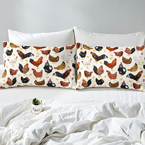 Farmhouse Style Bed Sheet Set 4 Piece,Cute Chickens Livestock Sheets Full Size Bed Set,Rustic Animal Theme Bedding Set With Flat,Fitted Sheet,2 Pillow Cases #TOP3