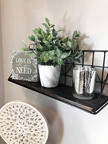 Mkono Floating Shelves Wall Mounted Set Of 2 Rustic Wood Storage Display Shelf With Metal Wire Basket 11.5 Inches, Hanging Shelf For Bedroom Bathroom Living Room Kitchen Office, Brown,Small #TOP5