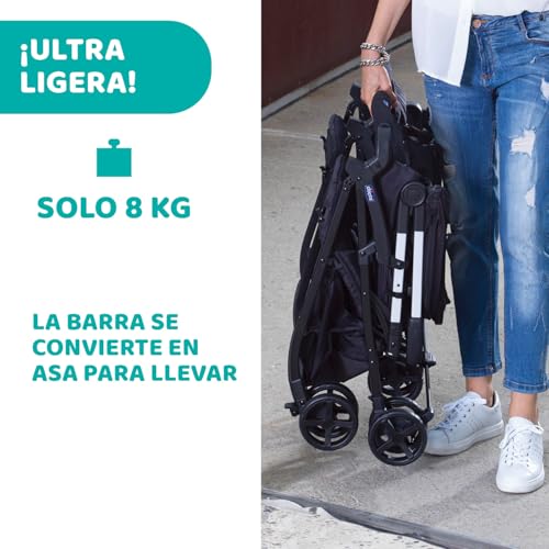 Chicco Ohlalà Twin Silla De Paseo Gemelar Desde 0 Meses Hasta 15 Kg para Gemelos Y Hermanos, Cochecito Doble Reclinable Y Plegable, Muy Ligero, Plegado Compacto, Cubierta para Lluvia, Negro
