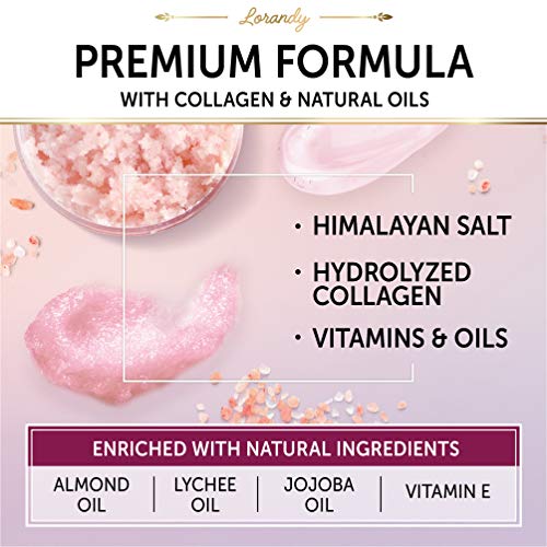 Lorandy Himalayan Salt Scrub - Made in USA - Infused with Collagen and Stem Cells - Perfect Body Scrub with Natural Almond & Lychee Oils - Exfoliating Scrub That Rejuvenates, Smoothes & Hydrates