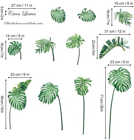 decalmile Green Tropical Leaf Wall Stickers Plants Wall Decals Bedroom Living Room Wall Art Decor