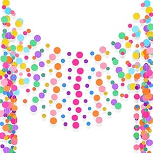 Outus 10 Pieces Colorful Dots Paper Garland Round Glitter Garland Hanging Confetti Streamers Backdrop for Candy Birthday Classroom Halloween Trunk or Treat Car Decoration (Rainbow)
