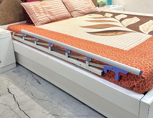 Image of Heavy 6 Steel Vertical Bar Hospital Bed Guard Collapsible Railing Soft Closure with 2 Attachment | No Drilling Required | One Side Only for Elderly Person at Home | L 55.5 x 14 H Inch