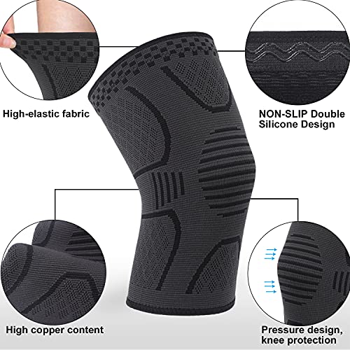 Double Couple 2 Pack Copper Knee Brace Knee Compression Sleeve Support For Men Women Knee Pain Working Out Running Sport Arthritis (Black, Medium) #TOP2