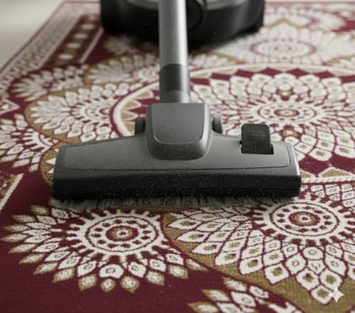 Image of Cotton Carpet 5x7 Feet Soft Velvet Rug for Living Room, Hall & Bedroom | Floor Carpet for Home | Designer Dari 150x210 cm | Non-Slip, Trendy & Durable Kalin Reactangle (Maroon)