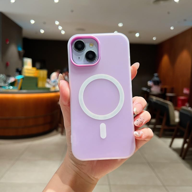 Image of LuxuryKase Magnetic Silicone Candy Case for iPhone 15 | MagSafe Compatible | Slim Protective Case | Lightweight & Flexible | Wireless Charging | Soft Matte Finish - Purple