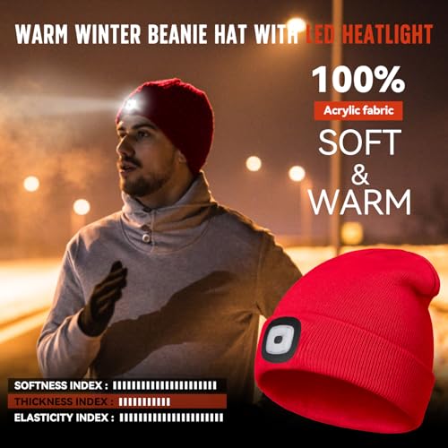 SYMNTEM Unisex Beanie Hat with Light, Rechargeable Headlamps Cap, Hiking, Camping headlamps, Gifts for Men, Cool Gadget Birthday Gifts for Men, Women, Dad, Father, Boyfriend, Red — view 5