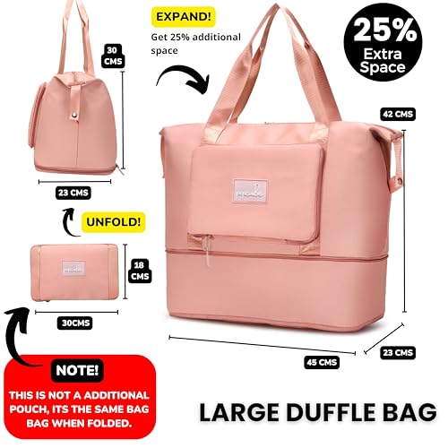 Image of Premium Foldable Duffle Bag for Travel for Women-Folding Bags for Travelling-Travel Bag for Women-Multipurpose Foldable Bags for Travelling. (Style 1, Pink)