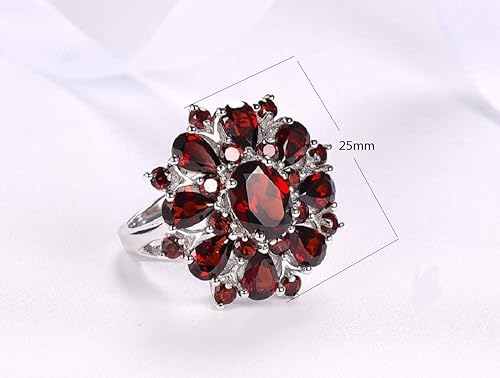 Vista 3 de Yaya Women's Red CZ Flowers Big Statement 925 Silver Gemstones Cluster Flower Cocktail Ring for Anniversary Wedding Engagement Party Gorgeous