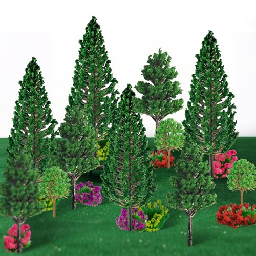Zdhsufnvw 39 Stück 1.5-13cm Modellbau Bäume und Wiesenblume Miniatur Bäume Diorama Modellbau Zubehör für DIY Miniatur Garten Landschaft Mischwald Spur n Modelleisenbahn