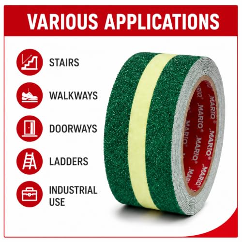 Image of Mario Green Anti-Skid Glow-in-the-Dark Tape Width 50mm x Length 5mtr (16.5 feet) | High Grip Waterproof Anti-Slip Safety Tape | Self Adhesive Non-Slip Tape for Stairs & Dark Areas | Pack of 1pc
