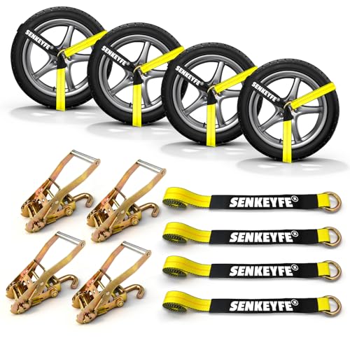 SENKEYFE 4 Pack Ratchet Car Tie Down Straps for Trailers