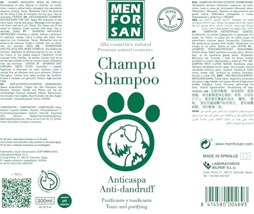 MENFORSAN Anti-Schuppen-Shampoo für Hunde | Bekämpft Schuppen und Hautschuppung | Zitrone | Weiches und glänzendes Fell | Reinigende und tonisierende Wirkung | 300 ml