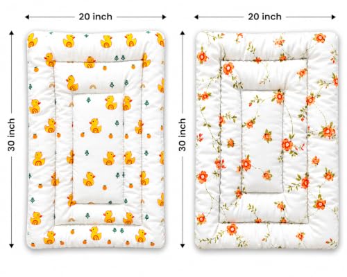 Image of kidcorner Premium Baby Mattress Combo (Pack of 2) - Ultra Soft Cloth Printed Godadi (Duck & Flower Design) | 20 x 30 Inch | Foldable & Skin Friendly Baby Godari