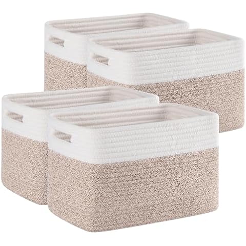 SIXDOVE 4 Pack Storage Baskets for Organizing, Woven Baskets for Shelves - Perfect for Toys, Books, Towels, and Clothes, Durable Gift Basket Bins Toy Storage, 12.7''Lx9''Wx7.8''H, Brown & White Cover