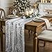 Newwiee 3 Pcs 120 Inch White Silver Gauze Table Runner Thick Christmas Glitter Metallic Foil Sheer Chiffon Tulle Party Table Decor Centerpiece for Wedding Xmas Birthday Baby Shower