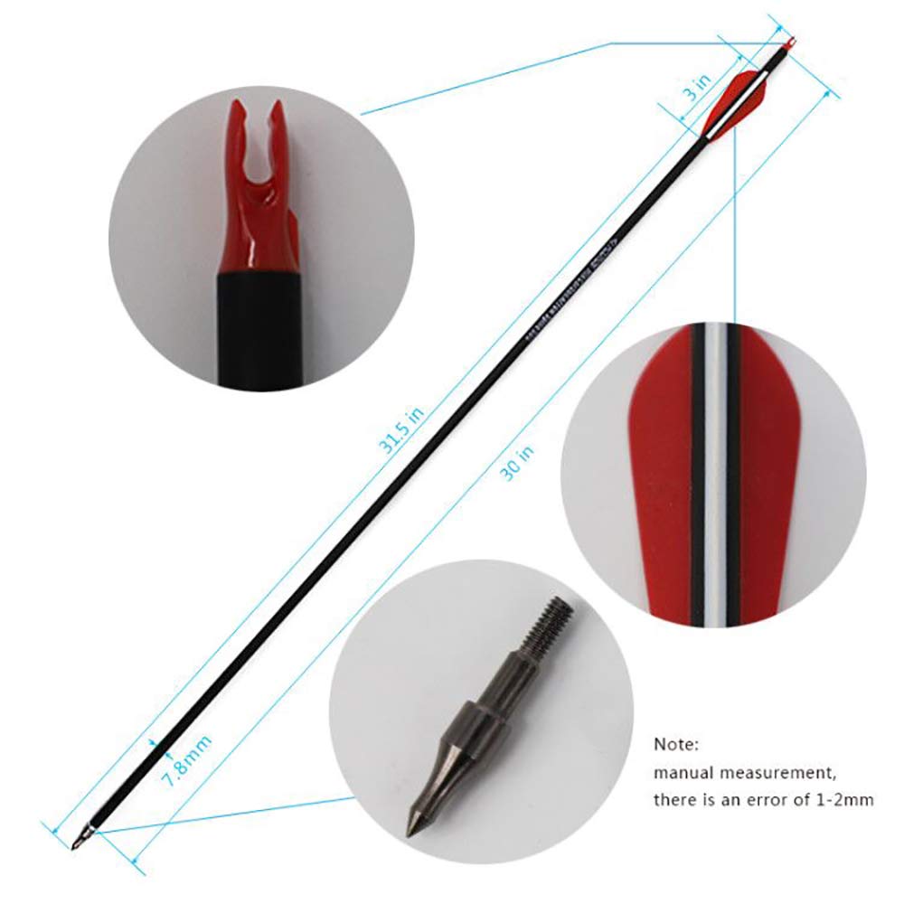 ACCMOS Tiro con L'Arco 30 Pollici Freccia in Carbonio Spine 500 Punta di Freccia Sostituibile, per Arco Ricurvo Arco Composto Arco Lungo Caccia Pratica di Tiro 6/12/24/48 pz (30inch, 24pcs)