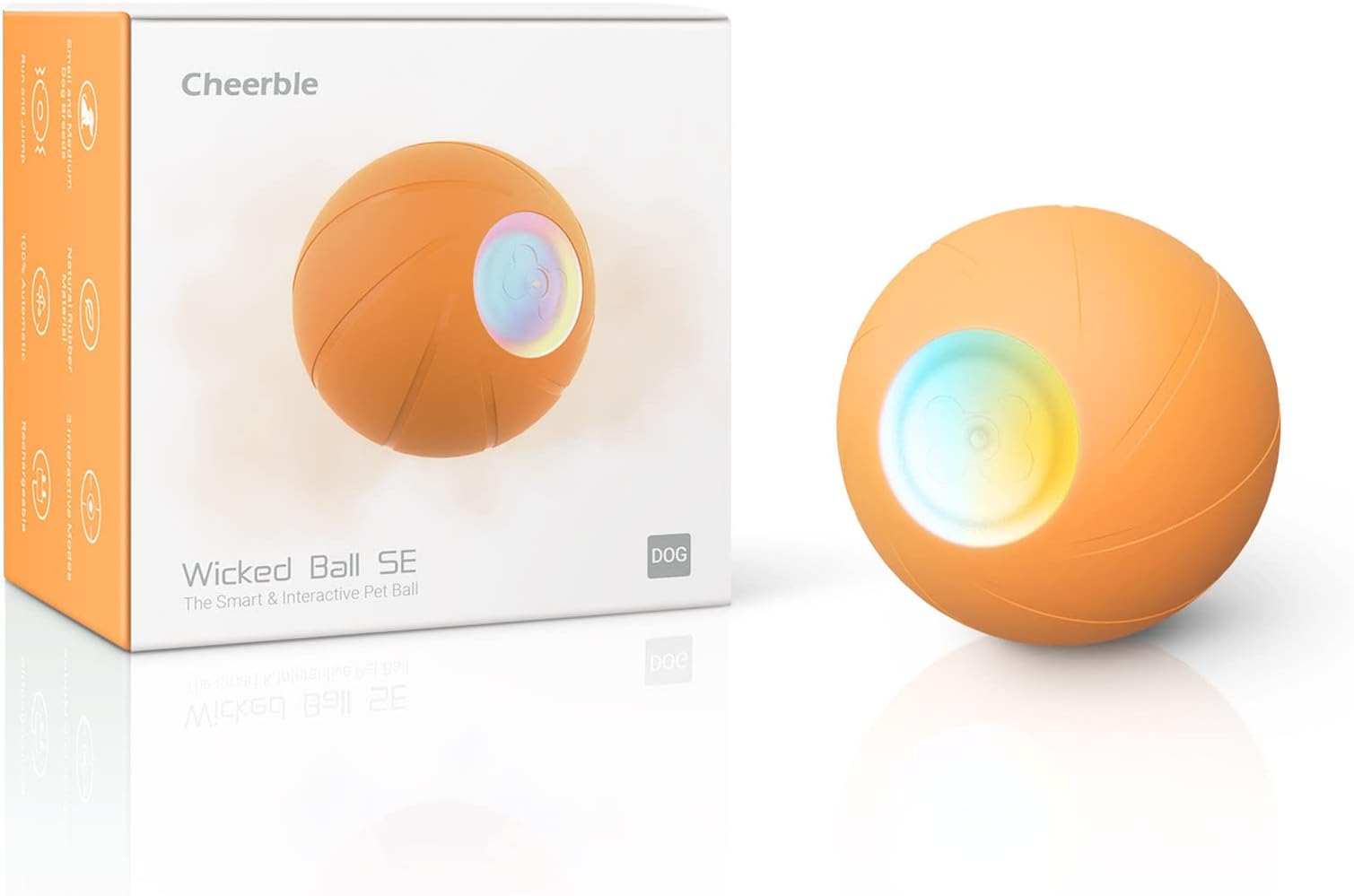 Cheerble Dog Toy Ball Intelligent with [3 Interactive Modes], LED Lights, Wicked Ball SE, Made of Natural Rubber, Active Rolling Ball for Puppy/Small/Medium Dogs and Cats, DC Rechargeable