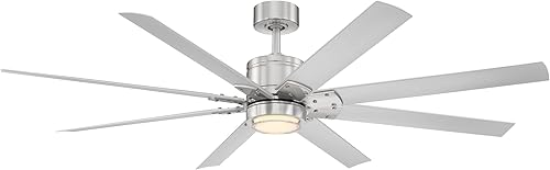 Renegade - Ventilador de techo inteligente de 8 aspas para interiores y exteriores, de 66 pulgadas, níquel cepillado de titanio con kit de luz LED
