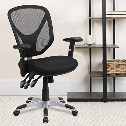 Flash Furniture Mid-Back Black Mesh Multifunction Swivel Ergonomic Task Office Chair with Adjustable Arms