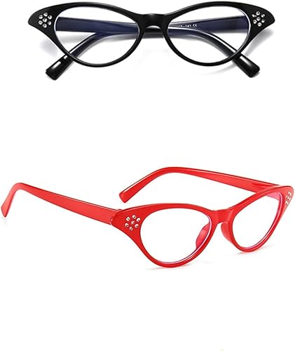 Miniatura 6 de Beetoo Gafas de ojo de gato, 2 gafas de diamantes de imitación de ojo de gato, anteojos de diamantes de imitación para mujer (rojo, negro)