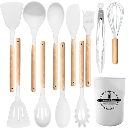 12-Pc Silicone & Wooden Kitchen Utensils Set
