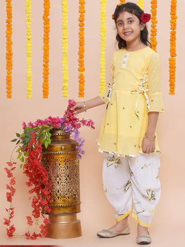 Image of Blushup Girls Floral Printed Rayon Ethnic Wear Kurti and Dhoti Set