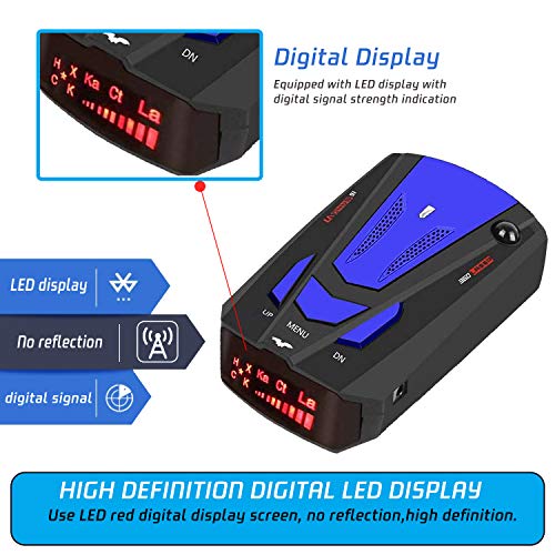 Radar Detector for Cars, Laser Radar Detectors, Voice Prompt Speed, Vehicle Speed Alarm System, Led Display, City/Highway Mode, Car 360 Degree Automatic Detection (Blue)