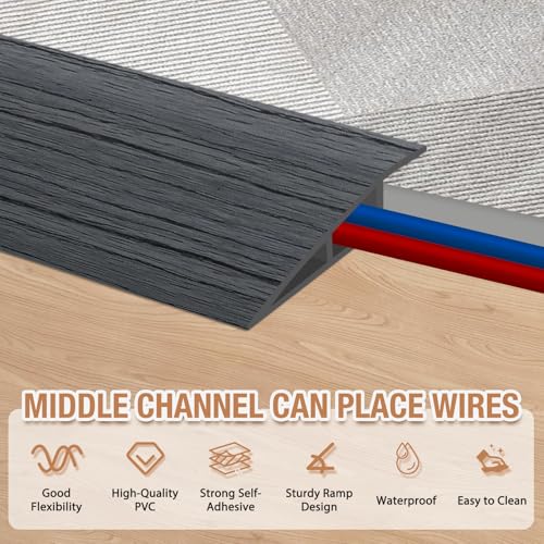 Floor Transition Strip Self Adhesive Vinyl Door Threshold for Doorways Carpet Edging Trim Overlap Edge Reducer for Laminate Floor, Carpet, Tile (Deep Gray Wood Grain, 1/5" to 2/5", 3.3Ft) - Image 4