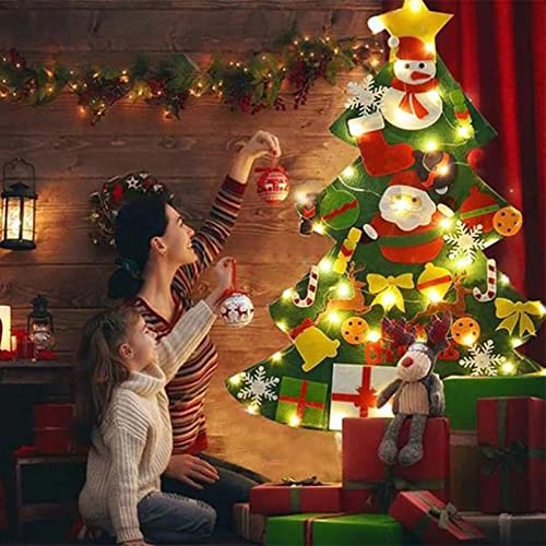 Árvore de Natal de feltro com cordão de luz, árvore de Natal de feltro para crianças, árvore de Nata