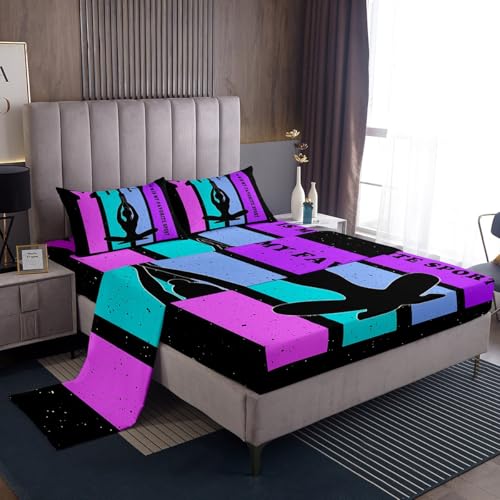 Castle Fairy Yoga Bed Sheet Sets for Kids Boys Teens Adults,Fitness Sport Fitted Sheet Twin,Woman Girls Teens Bedding Sheet Set with Deep Pocket for Bedroom Living Room