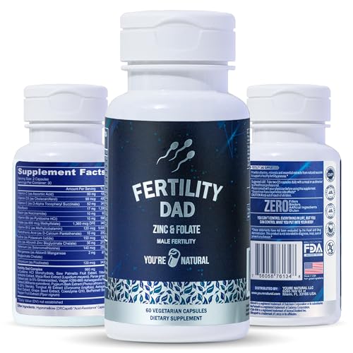 YOU'RE NATURAL Male Fertility Vitamins, Optimal Sperm Count, Motility, and Strength, Ashwagandha, Folic Acid 800 mcg, Magnesium, Maca Root, L-carnitine, Vitamin C, E, D3, Zinc | 30 Day Supply
